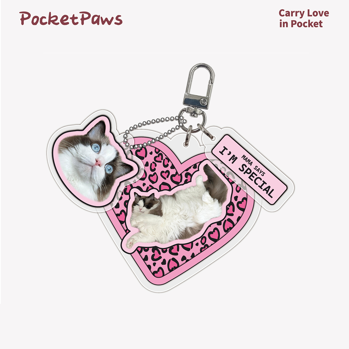 Personalized Pet Photo Keychain | Pink Leopard Heart Custom Gift