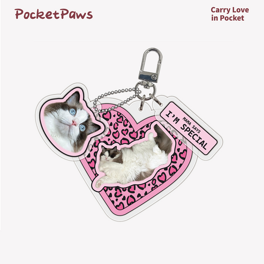 Personalized Pet Photo Keychain | Pink Leopard Heart Custom Gift
