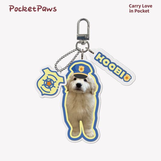 PocketPaws Customized Acrylic Keychain-Adorable Pet Police Officer style